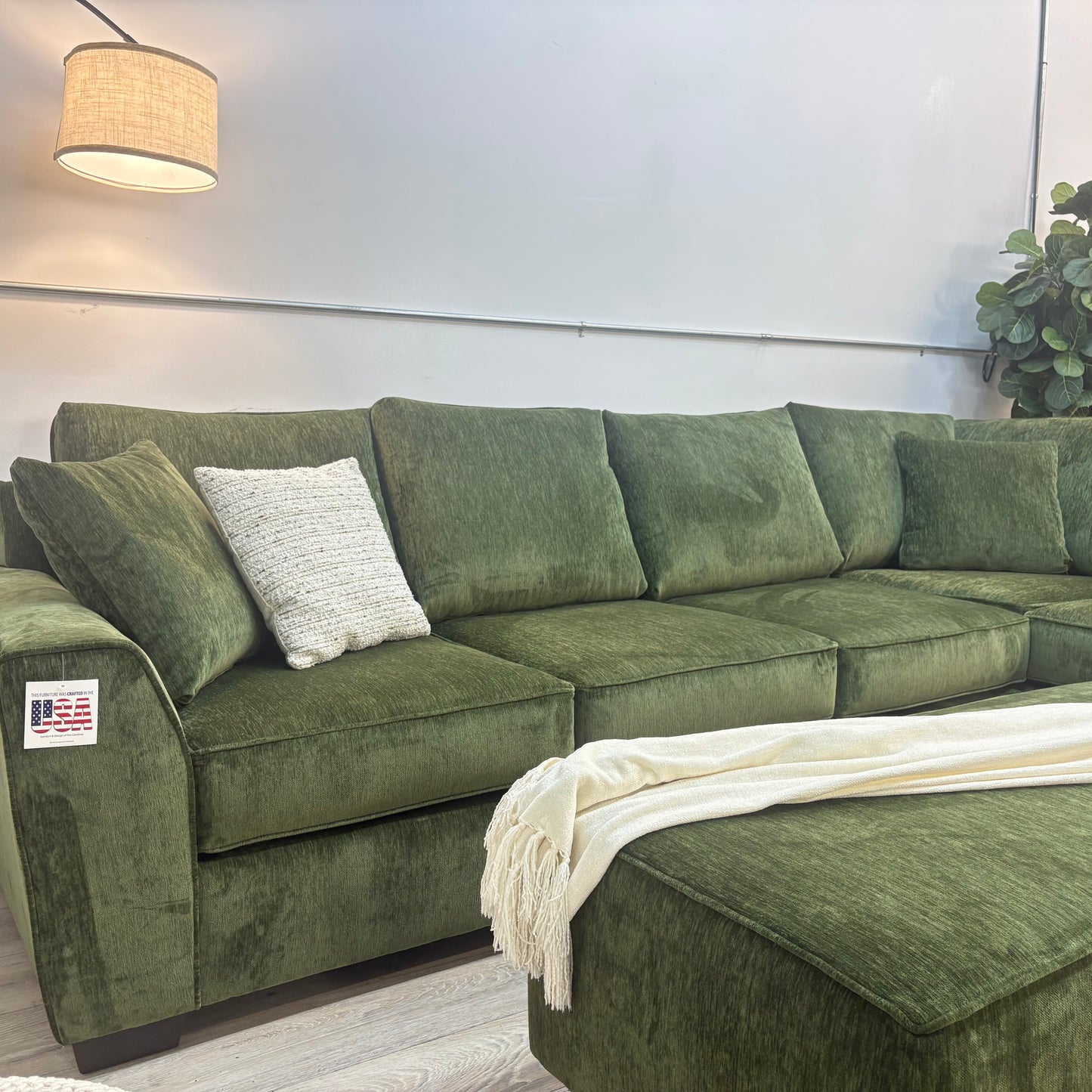 Olive Green Performance Fabric Sectional with Ottoman