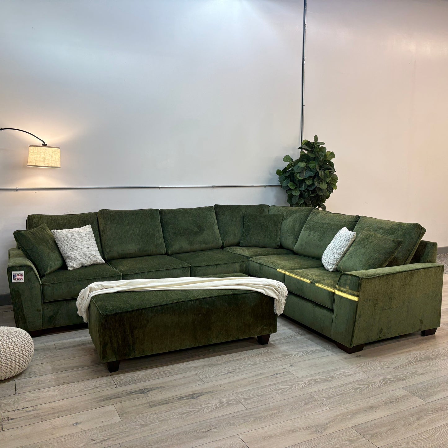 Olive Green Performance Fabric Sectional with Ottoman