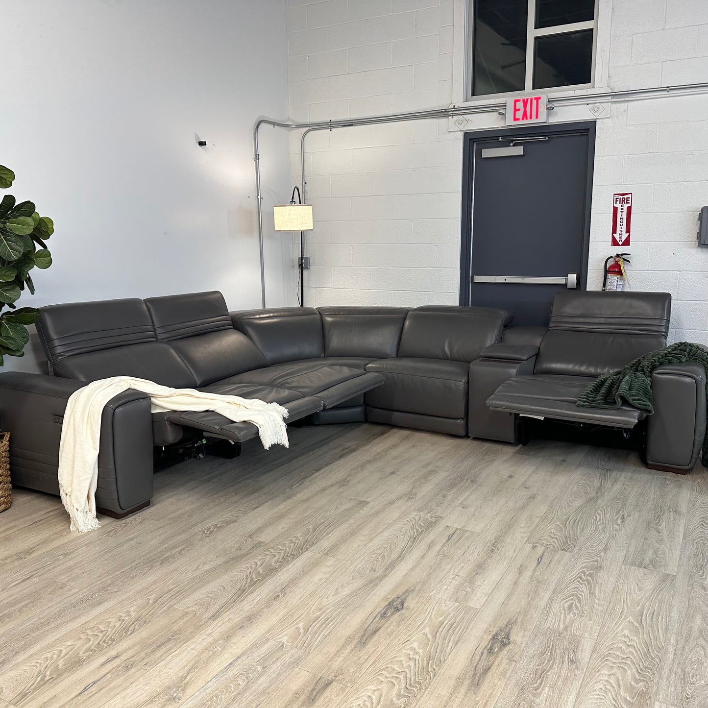 Karson Leather Power Reclining Sectional with Power Headrests