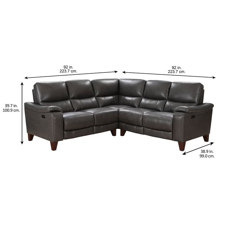 Rizzo Heights Leather Power Reclining Sectional with Power Headrests - Dark Gray