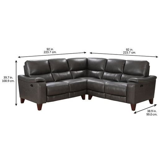 Rizzo Heights Leather Power Reclining Sectional with Power Headrests - Dark Gray