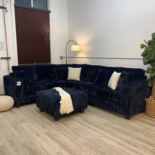 Fluffy Cloud Sectional with Ottoman - Dark Blue